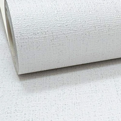 Image of White Thick Textured Silver Glitter Vinyl Wallpaper Shimmer Linen Effect Plain