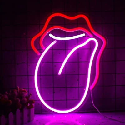 Image of Lips Neon Sign Flame Red Big Tongue Shape Signs for Wall Decor, Pink Light Bedroom, USB Power Led Game Room,Pub Home,Bar,Club,Party,Gift