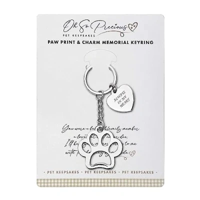 Image of Paw Memorial Keyring Always In My Heart Charm Engraved Pet Keepsake Gift Comforting Loss of Beloved 7cm Charm, 2.5cm