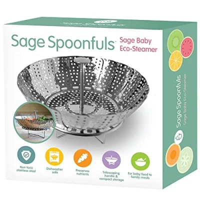 Image of Sage Spoonfuls Baby Food Steamer Basket, Stainless Steel, Collapsible Basket for Food, Vegetables &amp; Fruit, Dishwasher Safe, Cooker