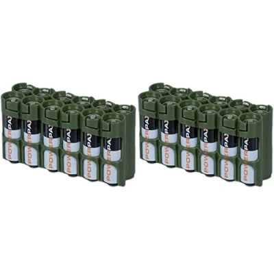 Image of 2 x Powerpax Slim Line &quot;AA&quot; Battery Caddy, Military Green Each Holds 12 Batteries