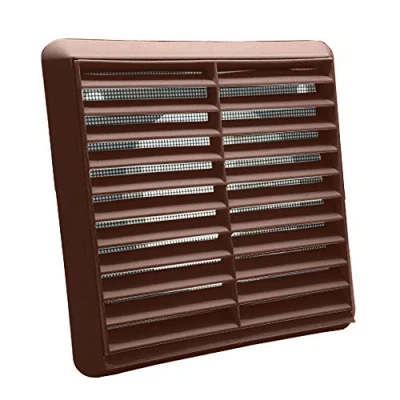 Image of Kair Brown Louvred Wall Vent Grille 155mm External Dimension with Flyscreen and Round 125mm 5 inch Rear Spigot