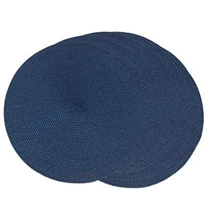 Image of SCF2017 Round Woven Plastic Placemats 35cm Table Mats Set of 6,Blue