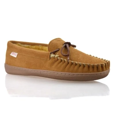 Image of Mens Leather Sheepskin Warm Fur Lined Memory Foam Slippers Moccasin Shoes[UK11 /US12, Tan]