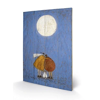 Image of The Art Group Sam Toft A Moon to Call Their Own Wood Print, Multi Colour, 40 x 59 1.3 cm
