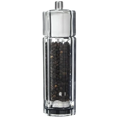 Image of T&amp;G 12649 Classic Hexagonal Straight Sided Clear Acrylic 2 in 1 Combi Pepper Mill and Salt Shaker, 16 cm