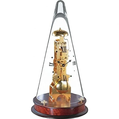 Image of Watching Clocks Hermle Leyton Glass Dome Mechanical Mantel Clock Mahogany Strike on Hour