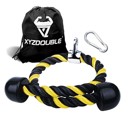 Image of XYZDOUBLE Triceps Rope 70cm Machine Attachment Cable Nylon Braided Heavy Duty for Fitnesswith Non Slip Handles Training Multi Gym Fitness Workout Biceps or Home Yellow