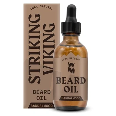 Image of Striking Vikings Beard Oil for Men Natural Organic Formula with Tea Tree, Argan and Jojoba Oils Promotes Growth, Softens, &amp; Hydrates (Sandalwood)