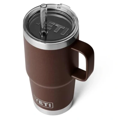 Image of YETI Rambler Straw Mug, Stainless Steel Vacuum Insulated Mug with Stronghold Lid, Wetlands Brown, 25 oz (739 ml)