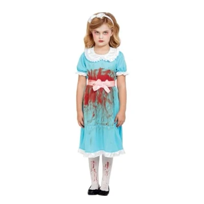 Image of Smiffys Evil Twin Costume, Blue Dress, Belt, Socks &amp; Headband, Halloween Child Fancy Zombie Dress Up Costumes