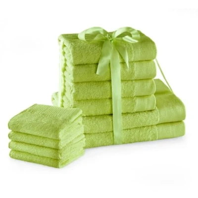 Image of AmeliaHome Set 10pcs 4 Guest Towels 30x50 cm, 50x100 cm and 2 Bath 70x140 100% Cotton Absorbent Celadon Green Amari