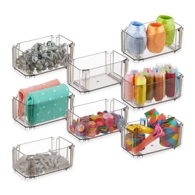 Image of Drawer Organiser System, 8 Piece, Storage for Underwear, Socks, Make up, Plastic, 5.5 x 12 7 cm, Transparent Relaxdays