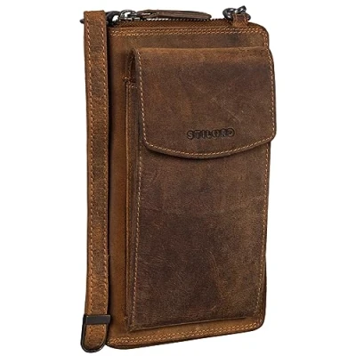 Image of STILORD &#039;Sarah&#039; Leather Shoulder Purse with Mobile Phone Compartment Women&#039;s Bag Adjustable Vintage Genuine Crossbody Wallet Women, Colour:Bergamo Brown