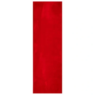 Image of vidaXL Soft Short Pile Rug Vibrantly Red Washable Floor Mat, 100% Polyester Carpet for Indoor Use, Non Slip Backing, Underfloor Heating Compatible, 80x250cm&#039;