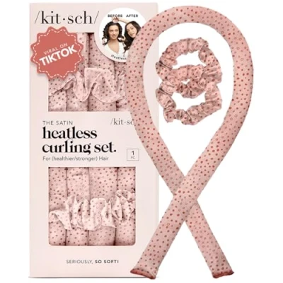 Image of Kitsch Satin Heatless Curling Set Hair Rollers for Curls Curlers &amp; Hot to Sleep in Rod Headband Curler (Marble)