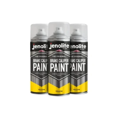 Image of JENOLITE Brake Caliper Spray Paint YELLOW GLOSS and Restoration Durable Finish, Heat Petrol Resistant 3 x 400ml RAL 1018