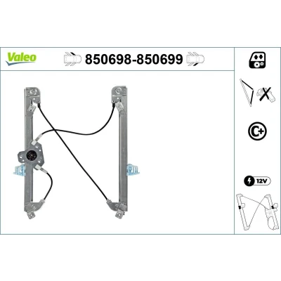 Image of 8200325136, 8201010926 Window regulator VALEO 850698 Left Front electric without motor with comfort function RENAULT: MEGANE 2