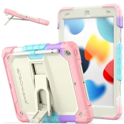 Image of ArmourSHIELD Case For Apple iPad 10.2&quot; 2021/2020/2019 [9th/8th/7th Generation] Full Body HEAVY DUTY Shockproof with Folding Stand, Screen Protector &amp; Pencil Holder, Kids Schools Work Case, Black