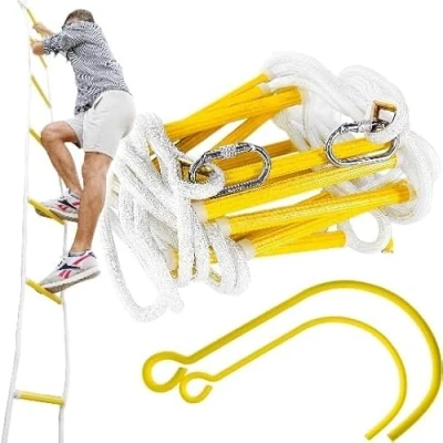 Image of ISOP 3 Story Escape Ladder for Homes 25ft Flame Resistant Rescue Rope with Hooks Fire Third Windows Weight Capacity up to 700 kg