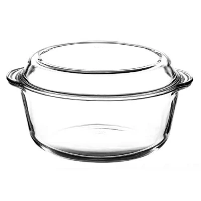 Image of Large Round Glass Casserole Oven Dish Non Stick Cooking Baking