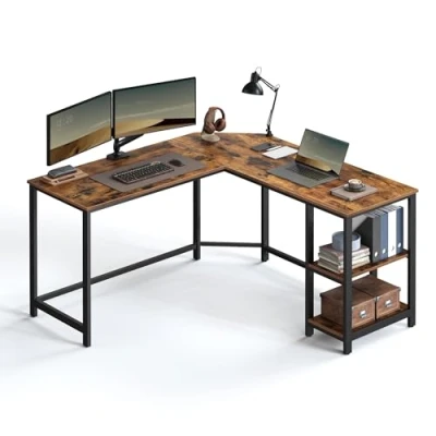 Image of VASAGLE Computer Desk, L Shaped Corner Gaming Workstation with 2 Storage Shelves for Home Office, Space Saving, Easy to Assemble, Rustic Brown and Black LWD72X