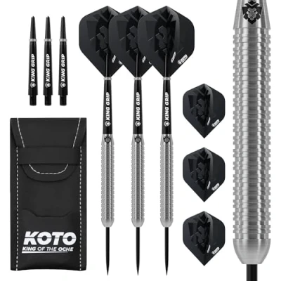 Image of KOTO Kingcontrol 90% Darts 24 Gram, Black, Set Incl. 3 Barrels, Flights + Shafts &amp; Dartwallet, Firm Ringgrip, For Professional Use