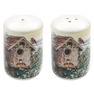 Image of The Leonardo Collection LP52609 Christmas Robins Salt &amp; Pepper Shakers Set, Fine China, Boxed