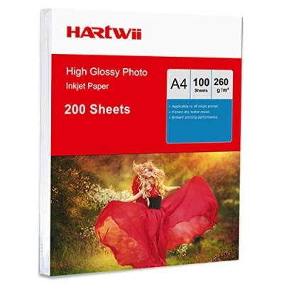 Image of Hartwii 200 Sheets A4 High Glossy White Photo Paper Inkjet Printing 260Gsm x
