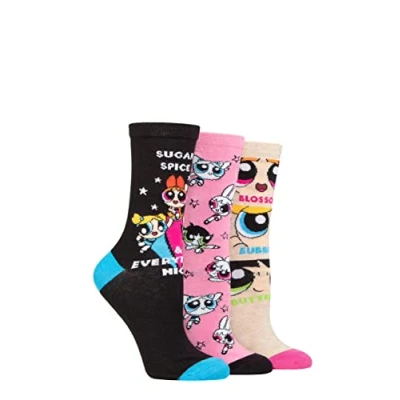 Image of Women&#039;s 3 Pair SOCKSHOP Powerpuff Girls Cotton Socks Assorted 4 8 Ladies