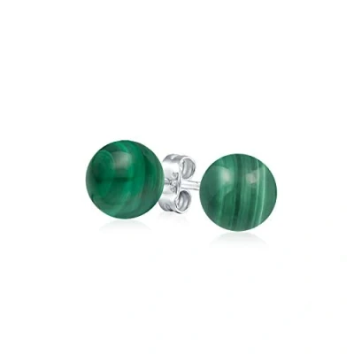 Image of Simple Gemstone Green Malachite Round Ball Stud Earrings For Women .925 Sterling Silver 6MM