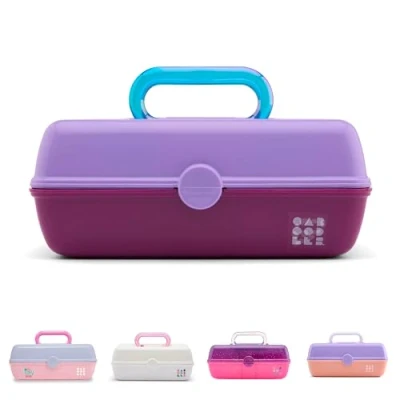 Image of Caboodles Pretty in Petite Makeup Box, Two Tone Lavender on Violet, Hard Plastic Organizer 2 Swivel Trays, Fashion Mirror, Secure Latch for Safe Travel