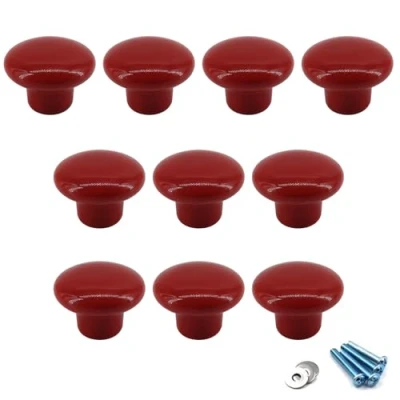 Image of Red Ceramic Round Knobs Cabinet Knob Handle Pull for Kids&#039; Room Dresser Drawers (Pack of 10 Screws Included)