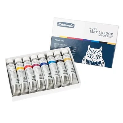 Image of Schmincke aqua LINOLDRUCK, lino printing set with 8 x 20 ml tubes, 82 708 097, finest colours, sharp contours, even printing, brilliant best lightfastness