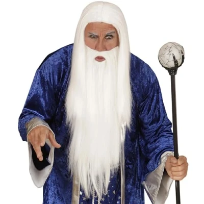 Image of White Wizard Wig &amp; Beard Merlin Fairy Tale Halloween Fancy Dress Accessory