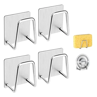 Image of 4 Pack Sink Sponge Holder for Kitchen Caddy Premium SUS304 Stainless Steel Rustproof Waterproof Quick Drying Small Strong Adhesive (4)