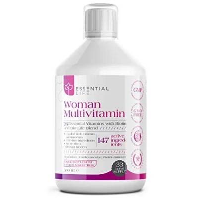 Image of Essential Life Multivitamin Liquid for Women Women&#039;s Vitamins and Minerals with 26 Immune Boost Supplement Containing Vitamin C, D, B12 500 mL