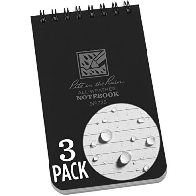 Image of Rite in the Rain Weatherproof Top Spiral Notebook, 3&quot; x 5&quot;, Black Cover, Universal Pattern, 3 Pack (No. 735 3X)