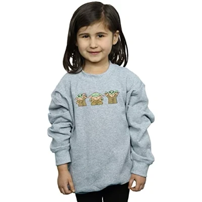 Image of Star Wars Girls The Mandalorian Grogu Poses Sweatshirt Sport Grey 3 4 Years
