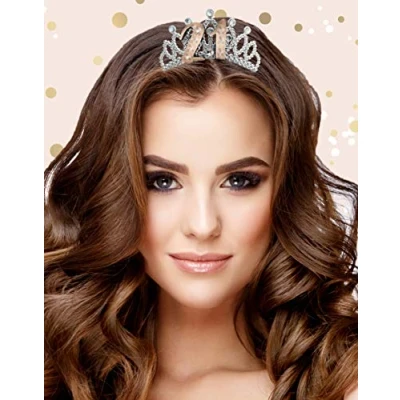 Image of Alandra Birthdays TIARA 21 21st Birthday Metallic Gift Boxed Tiara, Cream &amp; Rose Gold Silver, One Size