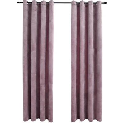 Image of vidaXL Blackout Curtains with Rings 2pcs Velvet Antique Pink 140x175cm