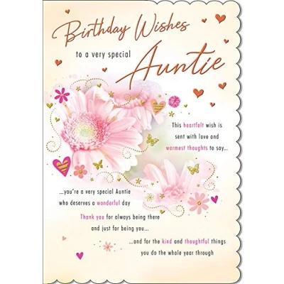 Image of Piccadilly Greetings Traditional Birthday Card Auntie 9 x 6 inches,pink