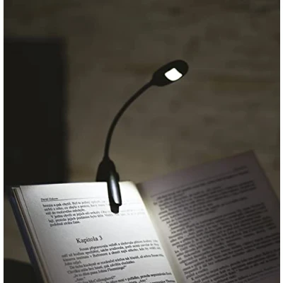 Image of EMOS P3400 LED Reading Light with 2 Modes, Battery Operated (1x AAA), Max Brightness 10 lm, Flexible Gooseneck Clip Mount, Black
