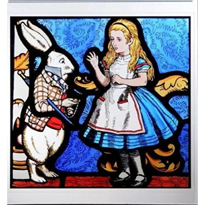 Image of HENSITA Static Window Cling in an Alice and White Rabbit Design.