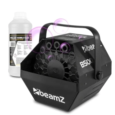 Image of beamz B500 Portable DJ Bubble Machine with 1L UV Active Liquid Compact Blower for Parties, DJs, Events Glowing Light Bubbles, Machine,