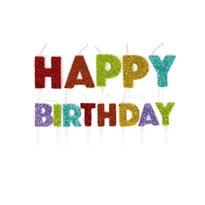 Image of Anniversary House Happy Birthday Pick Candles Rainbow Glitter Pack of 13