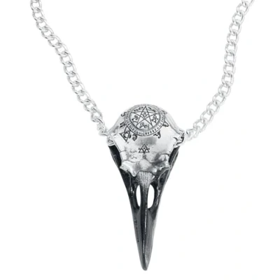 Image of Alchemy Gothic Volvan Raven Skull Unisex Necklace Silver Coloured, Pewter,