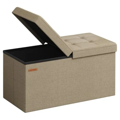 Image of SONGMICS Storage Ottoman, Foldable Bench, 38 x 76 cm, Flipping Lid, 300 kg Load Capacity, for Hallway, Living Room, Bedroom, Camel Brown LSF046K51