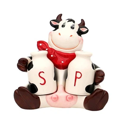 Image of Dekohelden24 Set of 3 Ceramic Cow with Salt and Pepper Shakers, Approx. 14.5 x 10 13.5 cm, 222508