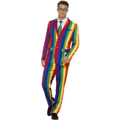 Image of Smiffys Over The Rainbow Suit, Multi Coloured with Jacket, Trousers &amp; Tie, Stand Out Suits Fancy Dress, Adult Dress Up Costumes